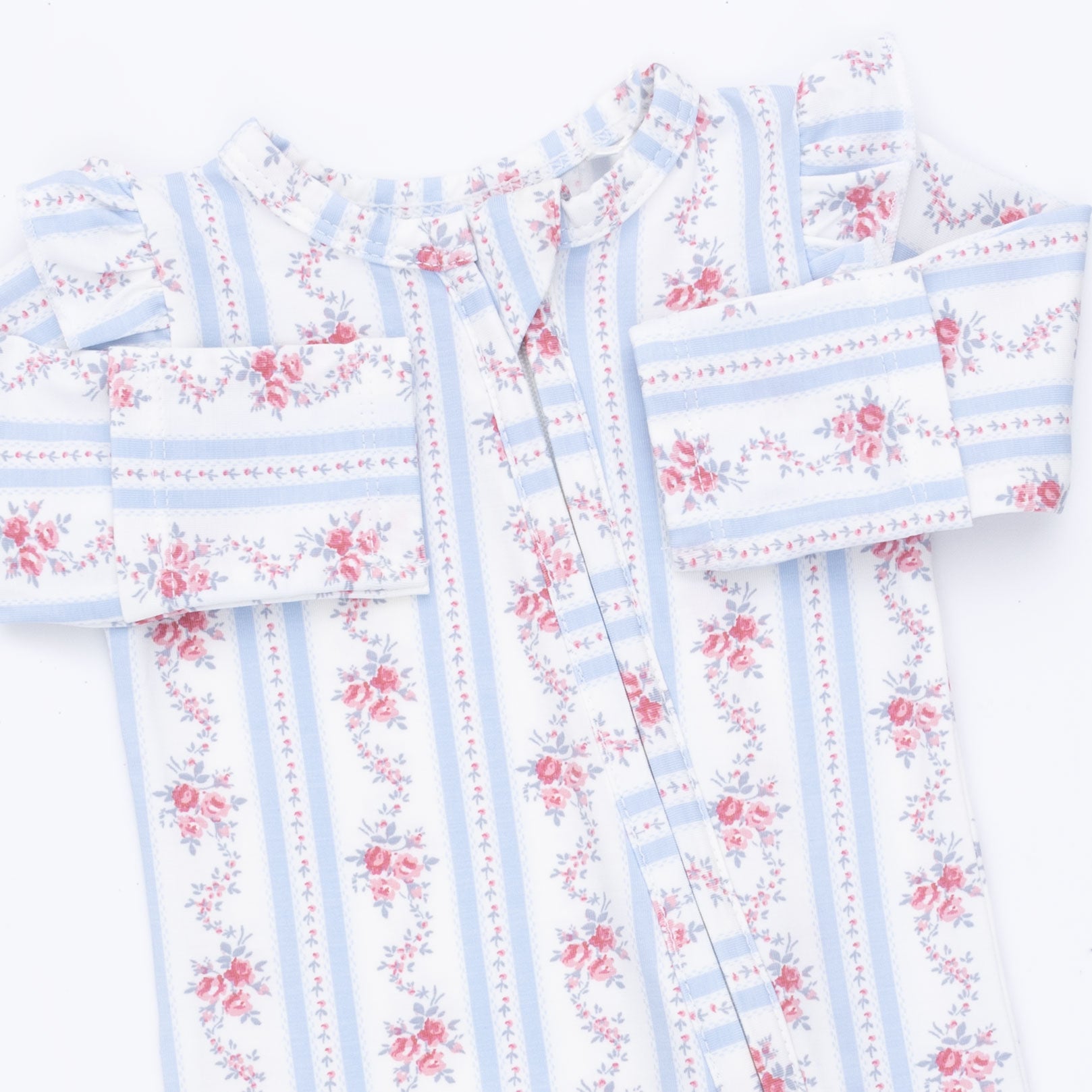 Anna Floral Stripe - 2 Way Ruffle Sleeve Zipper Footie