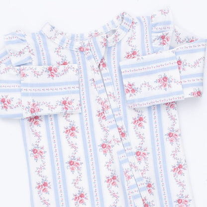 Anna Floral Stripe - 2 Way Ruffle Sleeve Zipper Footie