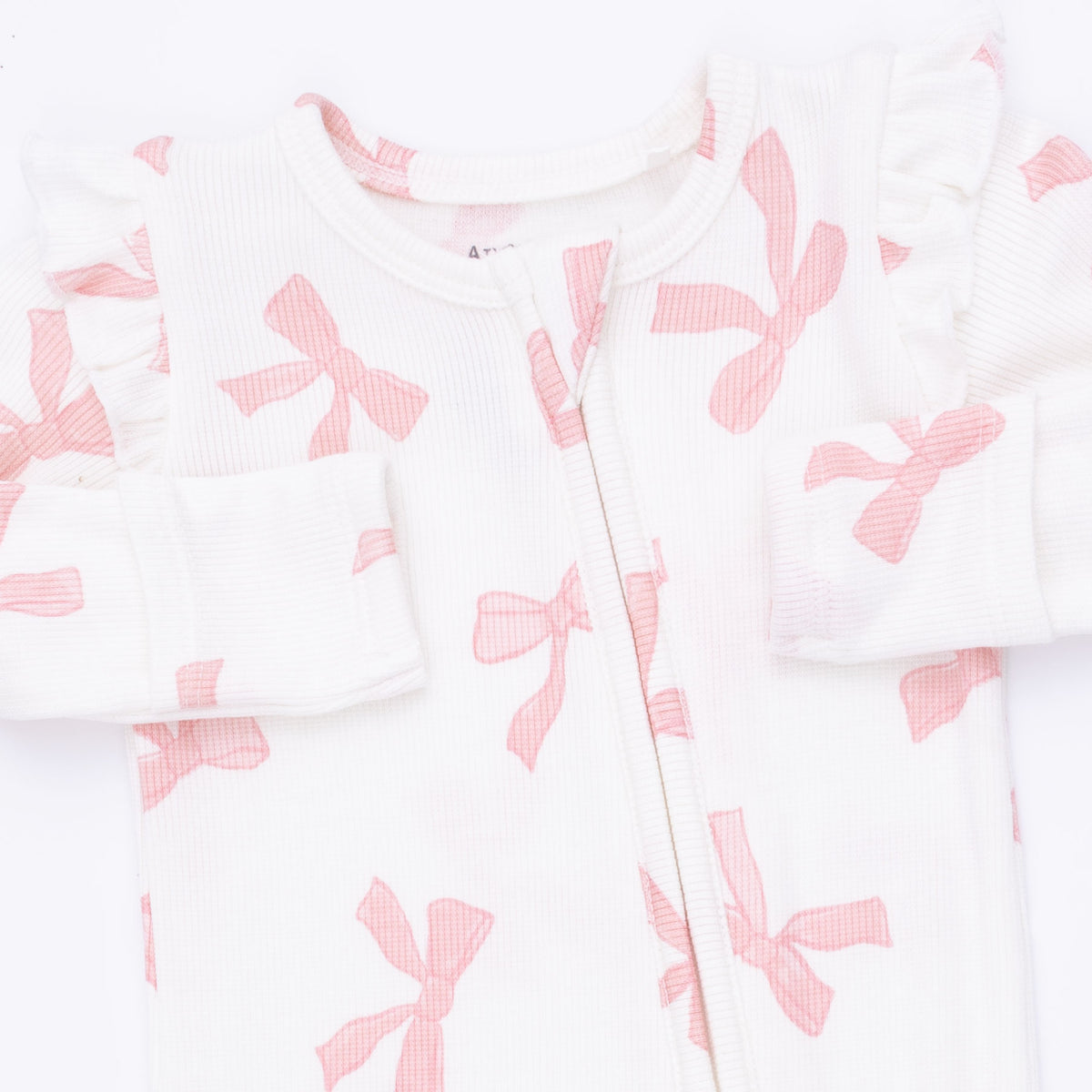 Pretty Bows 2 Way Ruffle Sleeve Zipper Footie