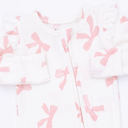Pretty Bows 2 Way Ruffle Sleeve Zipper Footie