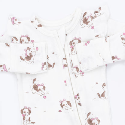Explorer Puppy Pink 2 Way Ruffle Sleeve Zipper Footie