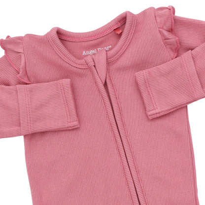 Solid Baroque Rose 2 Way Ruffle Sleeve Zipper Footie