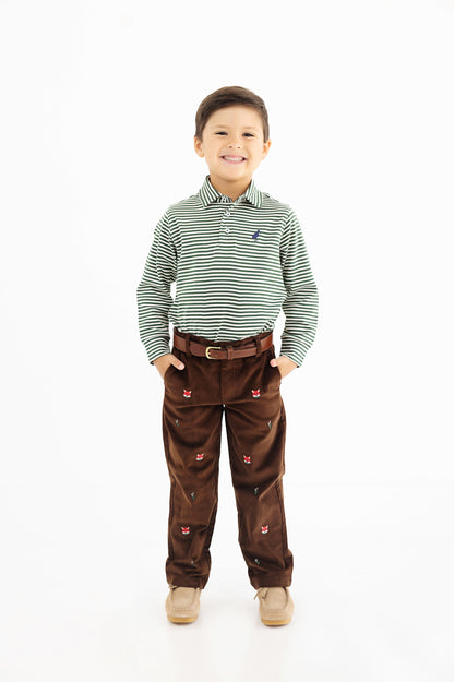 TBBC LS Prim And Proper Polo -pima: Grier Green Palmetto Pearl Stripe/Nantucket Navy