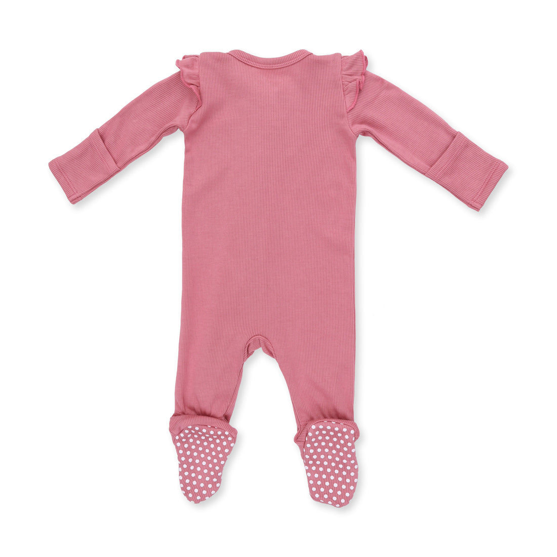 Solid Baroque Rose 2 Way Ruffle Sleeve Zipper Footie