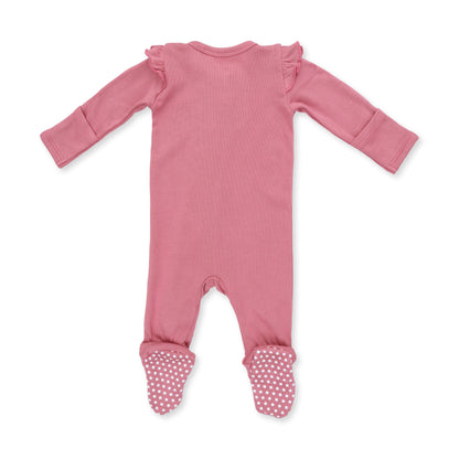 Solid Baroque Rose 2 Way Ruffle Sleeve Zipper Footie