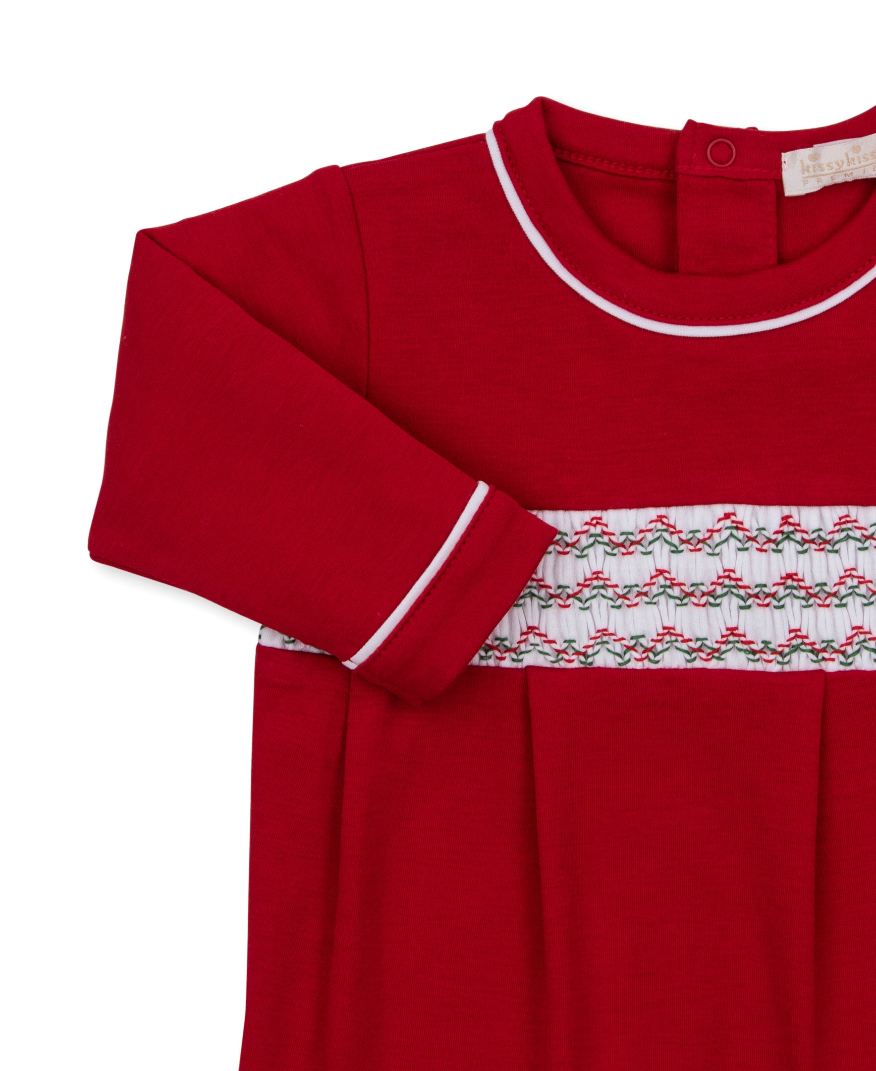 Christmas Red Baby Footie with Hand Smocking