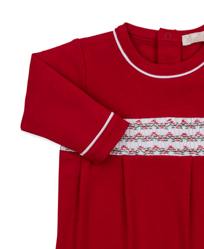 Christmas Red Baby Footie with Hand Smocking
