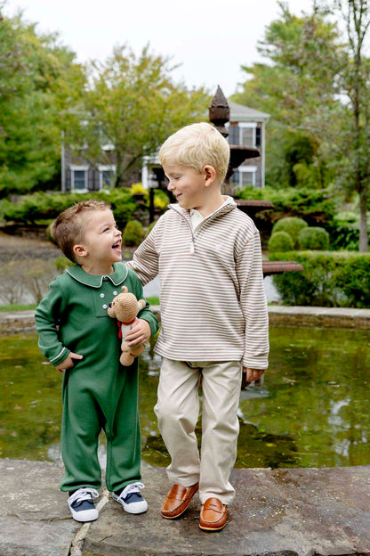 TBBC Long Sleeve Benny Button Romper: Grier Green/Palmetto Pearl
