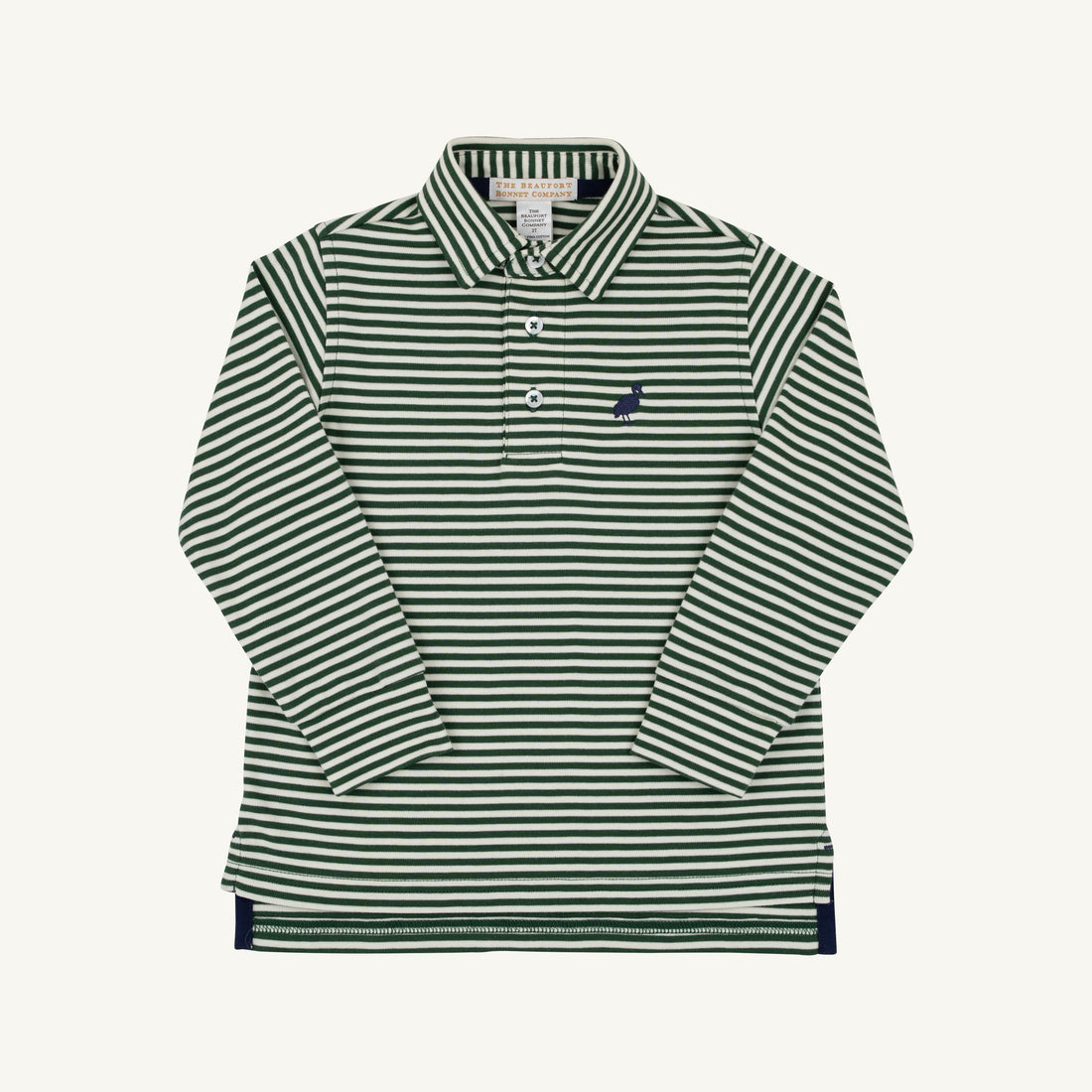 TBBC LS Prim And Proper Polo -pima: Grier Green Palmetto Pearl Stripe/Nantucket Navy