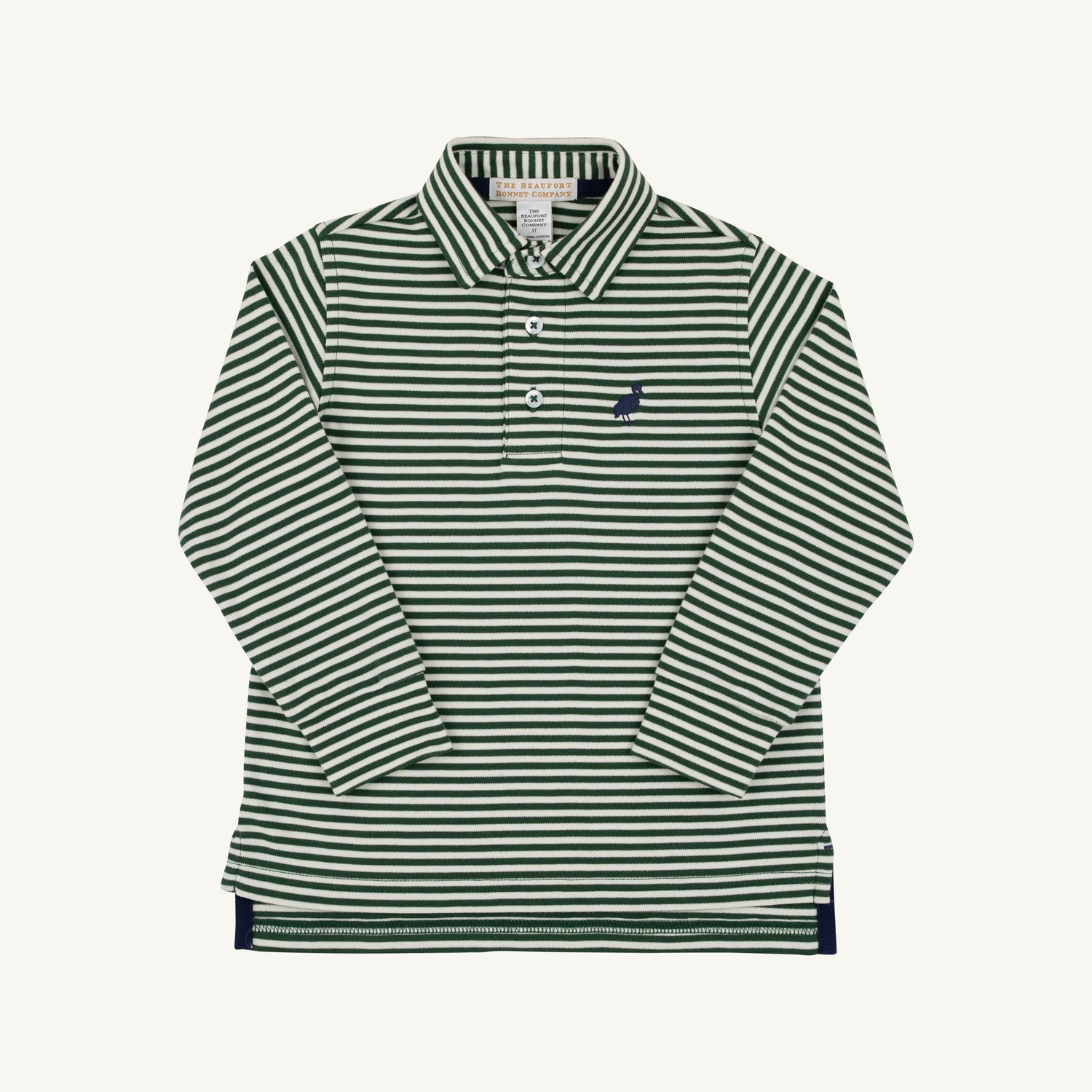TBBC LS Prim And Proper Polo -pima: Grier Green Palmetto Pearl Stripe/Nantucket Navy