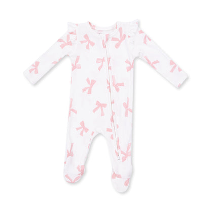 Pretty Bows 2 Way Ruffle Sleeve Zipper Footie
