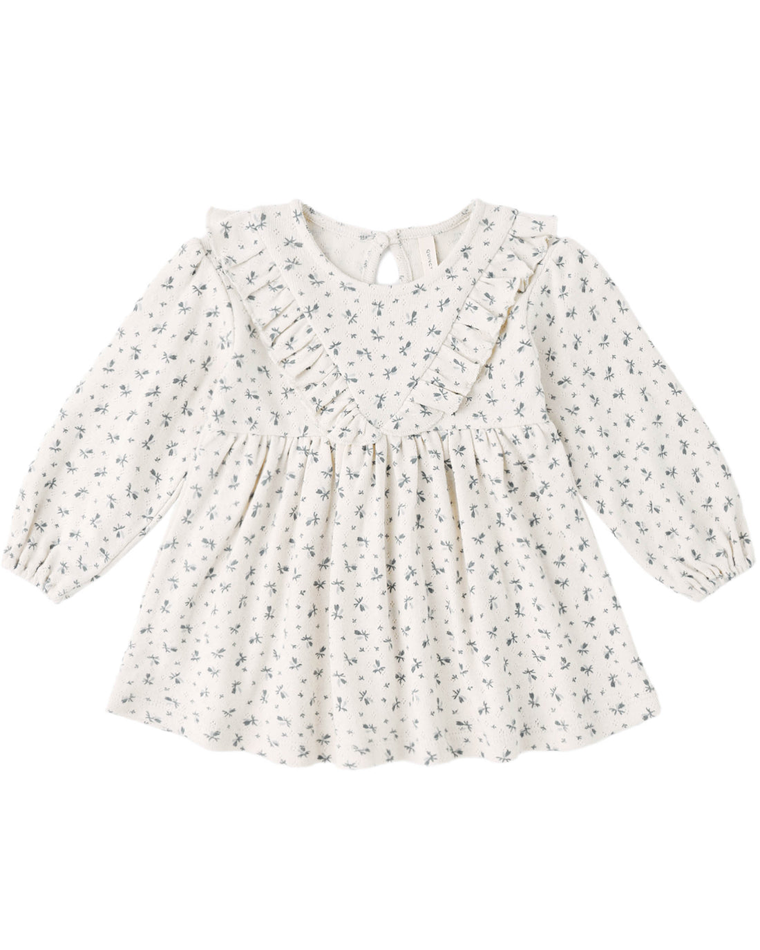 Long Sleeve Ruffle V Dress: Blue Ditsy