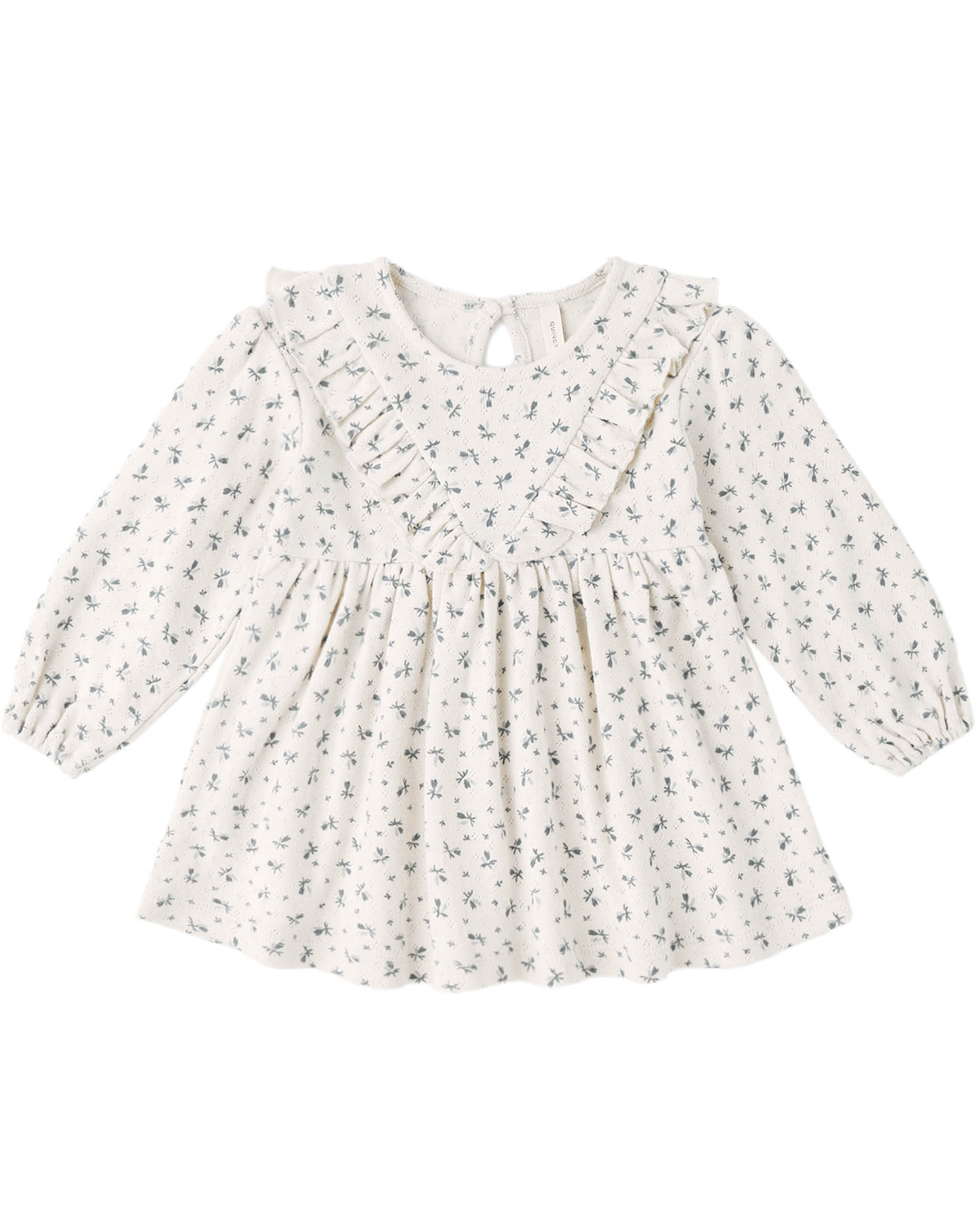 Long Sleeve Ruffle V Dress: Blue Ditsy