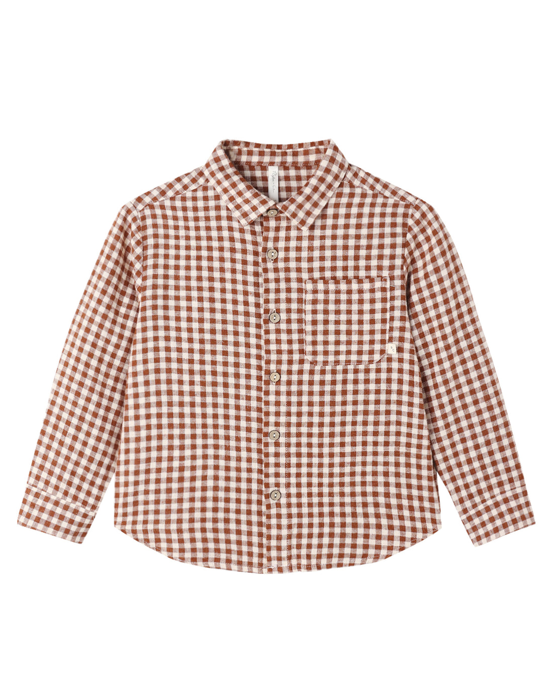Collared Long Sleeve Buttondown Shirt: Brick Check