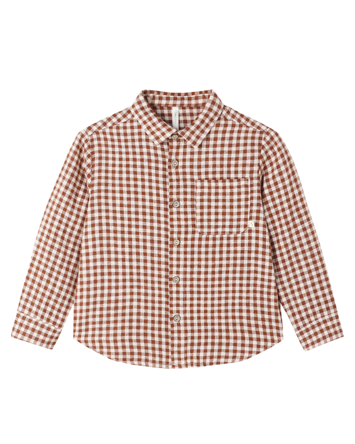 Collared Long Sleeve Buttondown Shirt: Brick Check