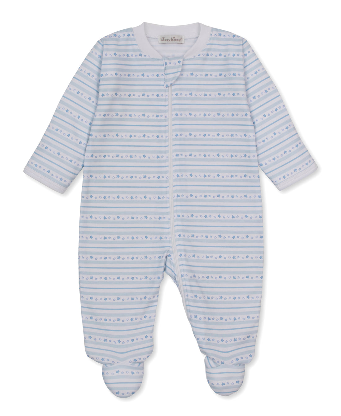 Starry Stripes Footie: Light Blue