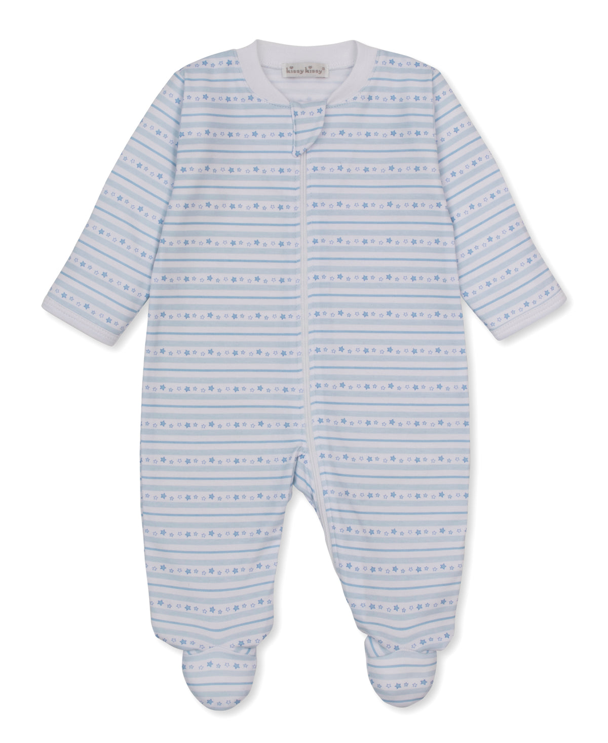 Starry Stripes Footie: Light Blue