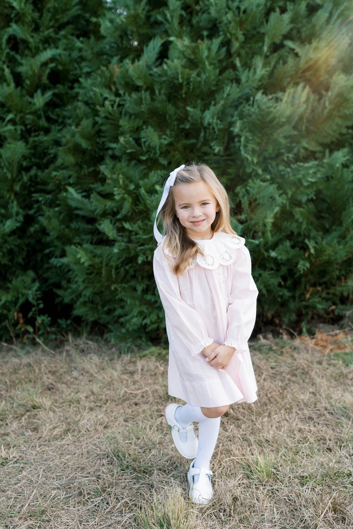Chloe Dress: Blessings Pink Batiste with Wreath Embroidery