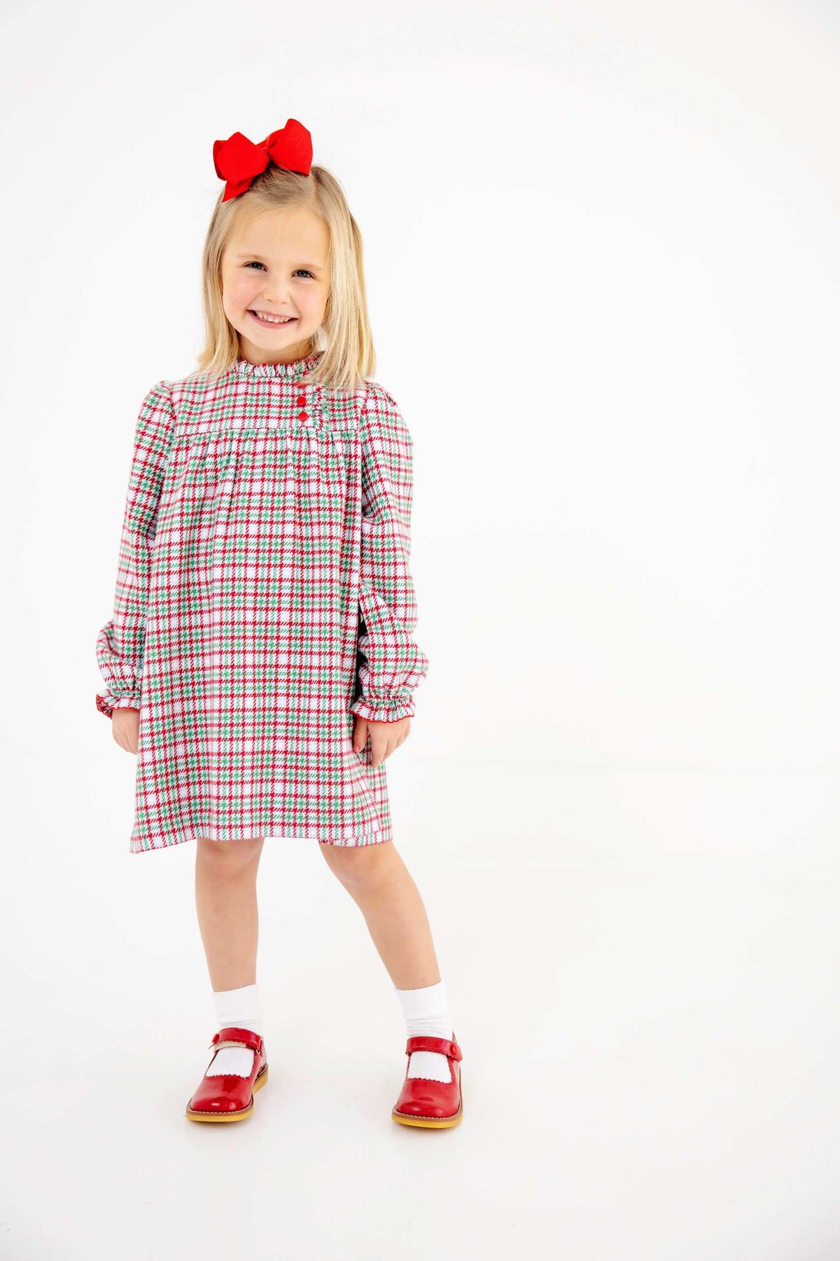 Long Sleeve Mary Baker Day Dress: Wicker Park Plaid/Richmond Red