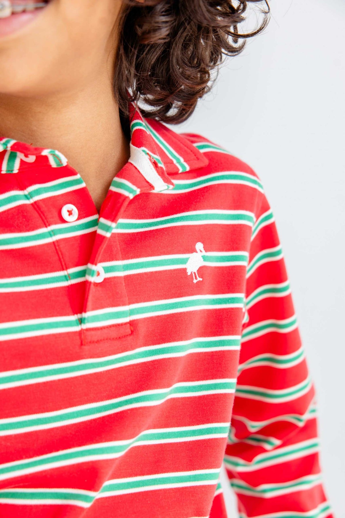 LS Prim And Proper Polo - Pima: Richmond Red Kiawah Kelly Green and Palmetto Pearl Stripe/Palmetto Pearl