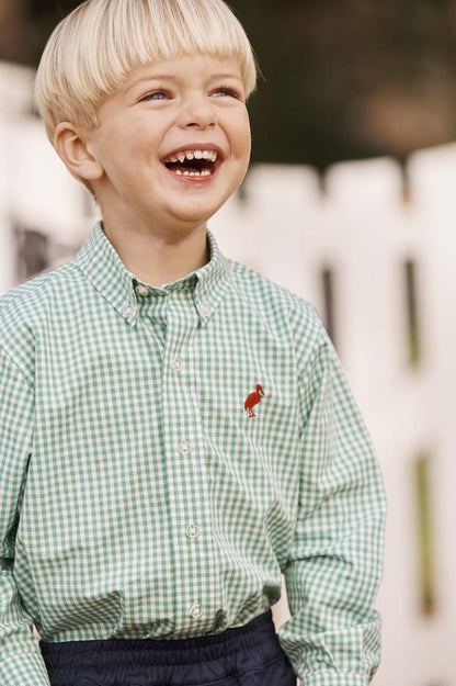 Deans List Dress Shirt: Gibson Island Green Mini Gingham/Richmond Red
