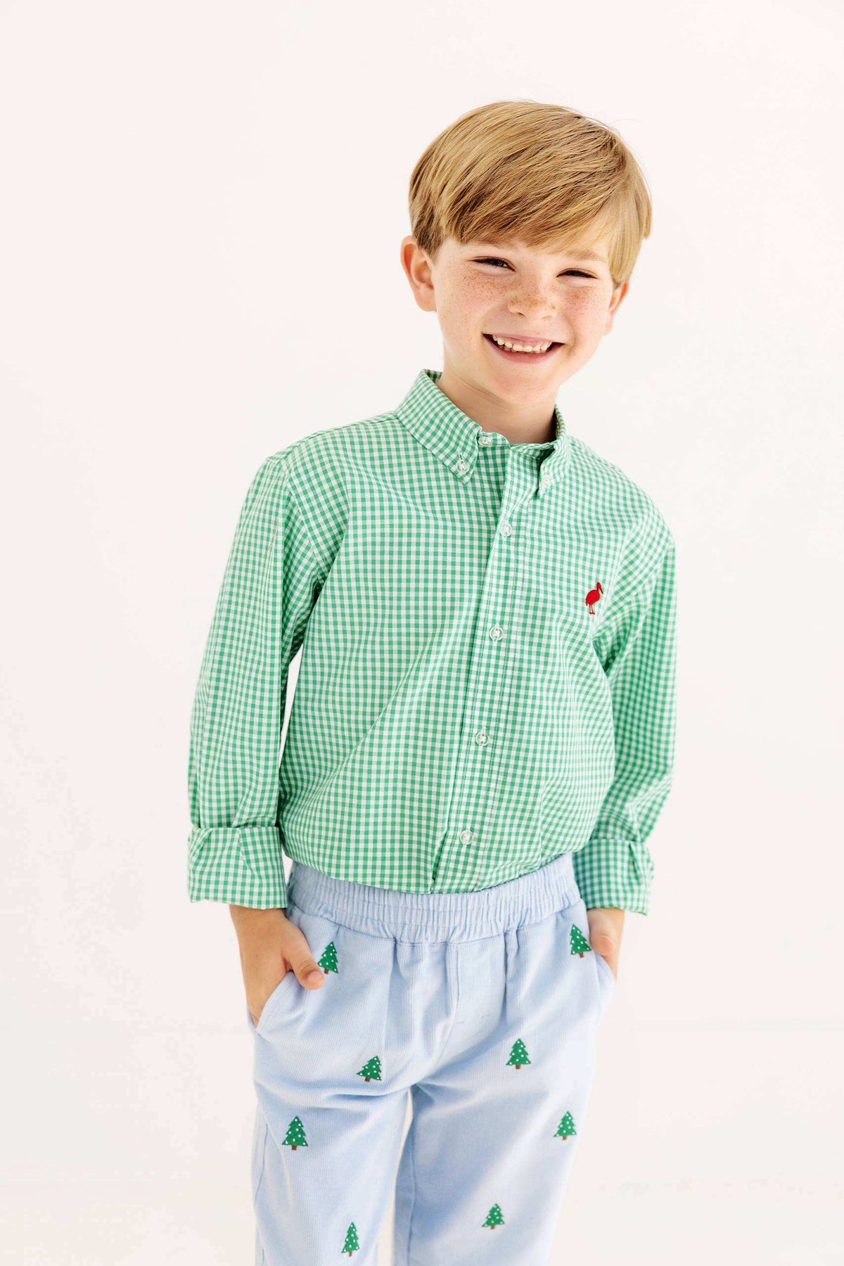 Deans List Dress Shirt: Gibson Island Green Mini Gingham/Richmond Red