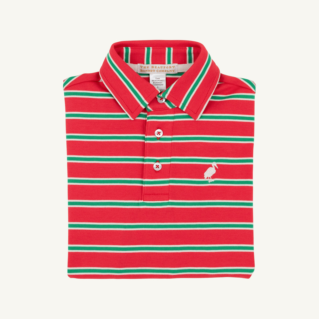 LS Prim And Proper Polo - Pima: Richmond Red Kiawah Kelly Green and Palmetto Pearl Stripe/Palmetto Pearl