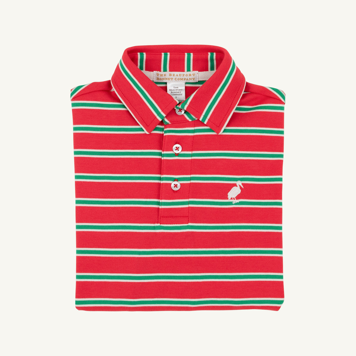 LS Prim And Proper Polo - Pima: Richmond Red Kiawah Kelly Green and Palmetto Pearl Stripe/Palmetto Pearl