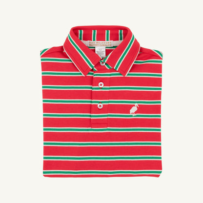 LS Prim And Proper Polo - Pima: Richmond Red Kiawah Kelly Green and Palmetto Pearl Stripe/Palmetto Pearl