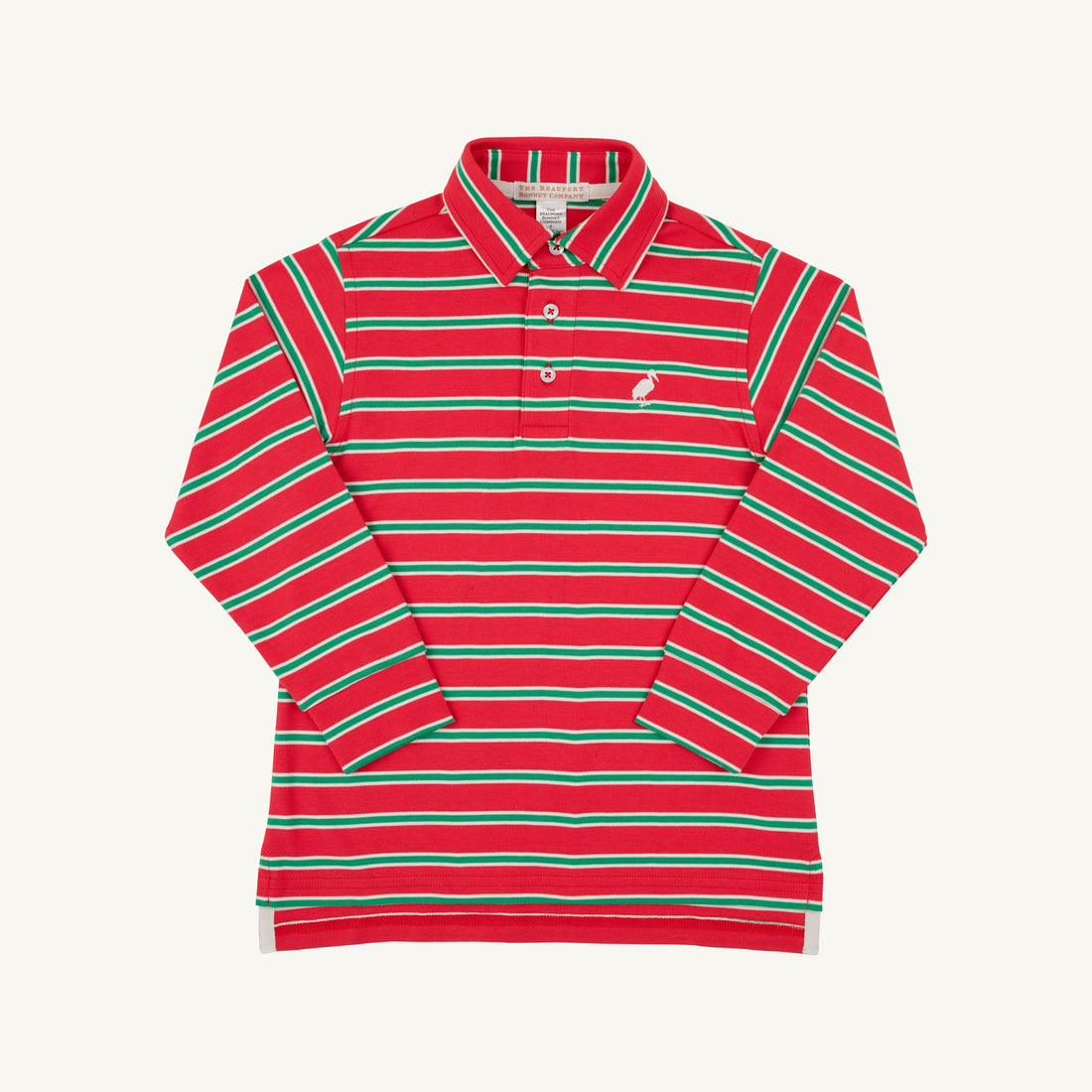 LS Prim And Proper Polo - Pima: Richmond Red Kiawah Kelly Green and Palmetto Pearl Stripe/Palmetto Pearl
