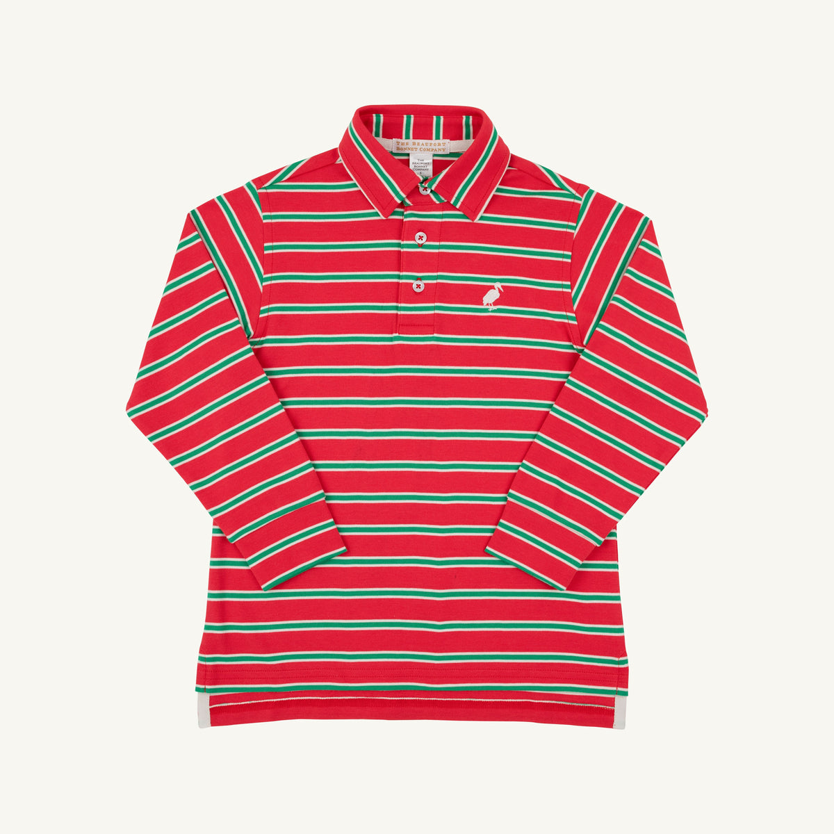 LS Prim And Proper Polo - Pima: Richmond Red Kiawah Kelly Green and Palmetto Pearl Stripe/Palmetto Pearl