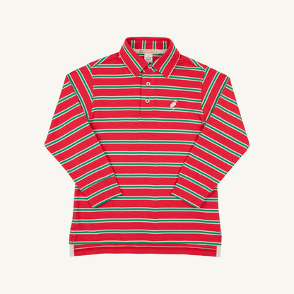 LS Prim And Proper Polo - Pima: Richmond Red Kiawah Kelly Green and Palmetto Pearl Stripe/Palmetto Pearl
