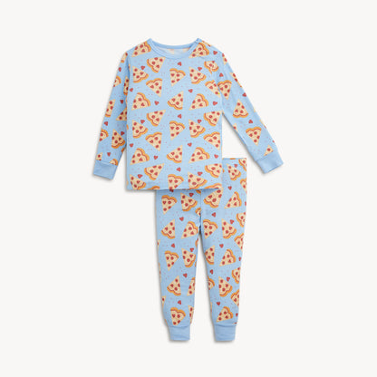 Pizza My Heart Blue Modal LS Long Pant PJs