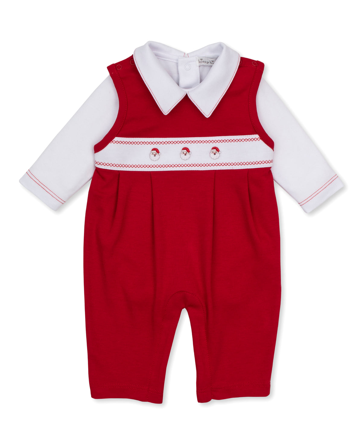 Red Overall Set with Santa Embroidery