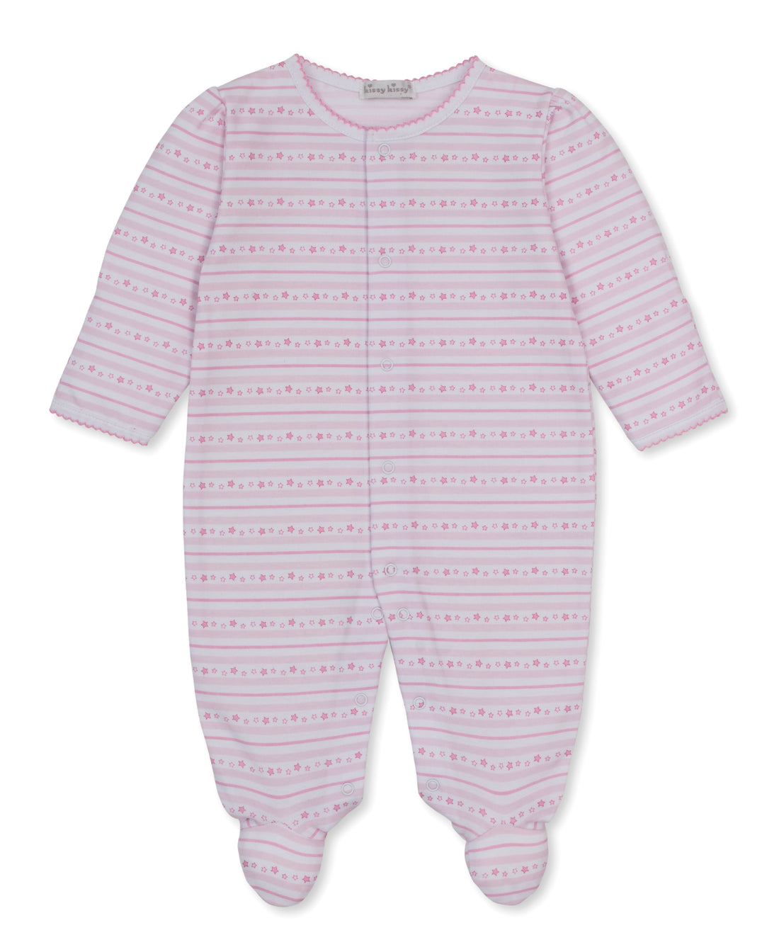 Starry Stripes Zipper Footie: Light Pink