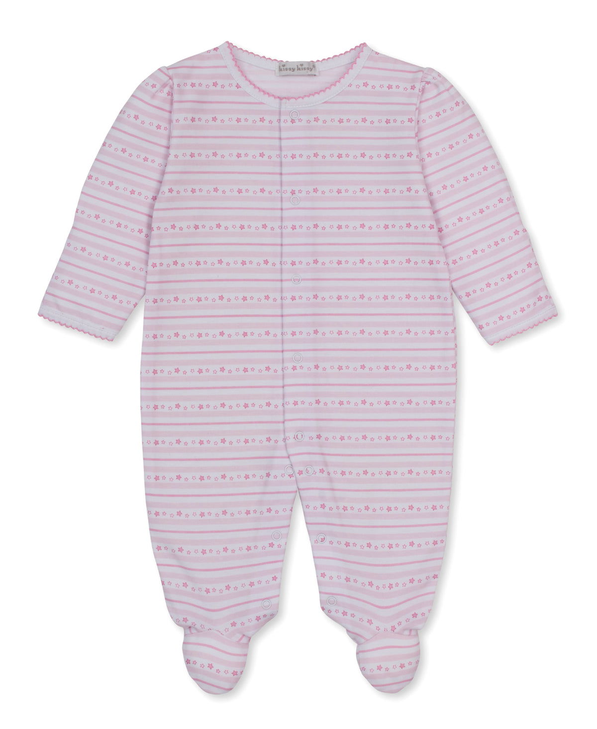 Starry Stripes Zipper Footie: Light Pink
