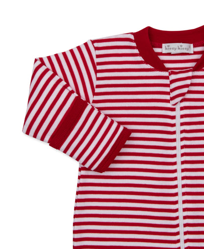 Red/White Stripe Zipper Footie with Santa/Mailbox Embroidery