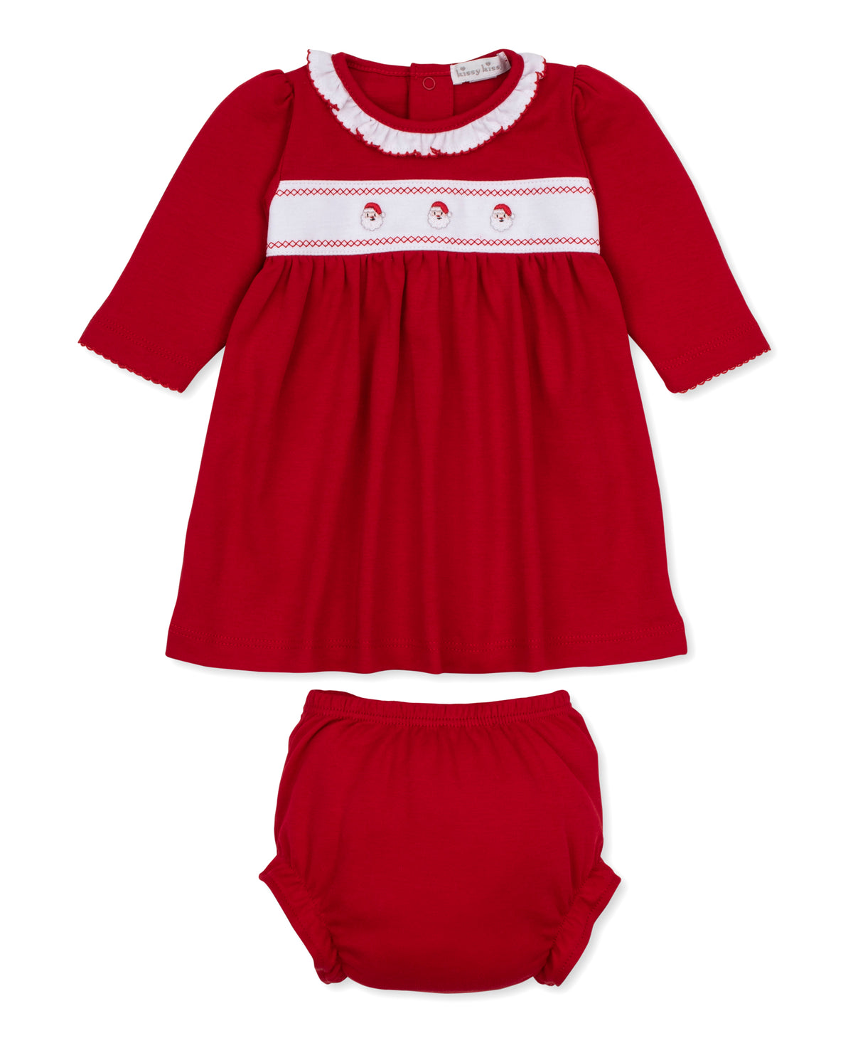 Red Ruffle Dress Set with Santa Embroidery