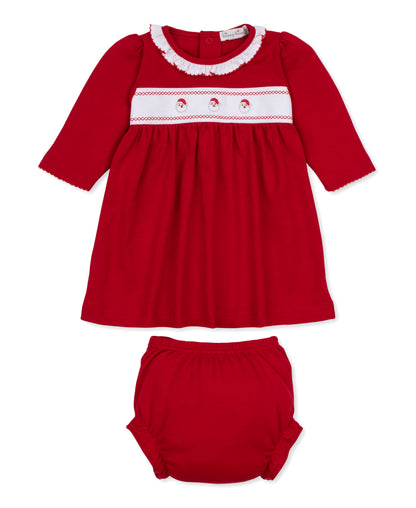 Red Ruffle Dress Set with Santa Embroidery