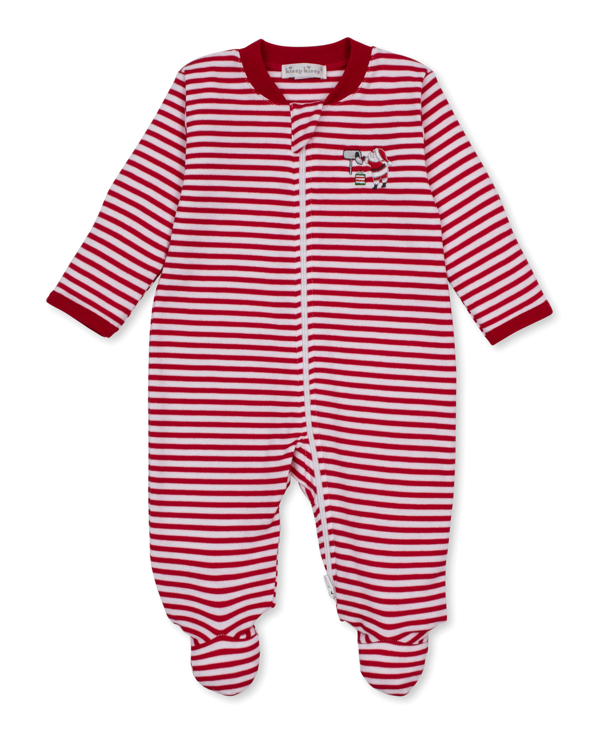 Red/White Stripe Zipper Footie with Santa/Mailbox Embroidery
