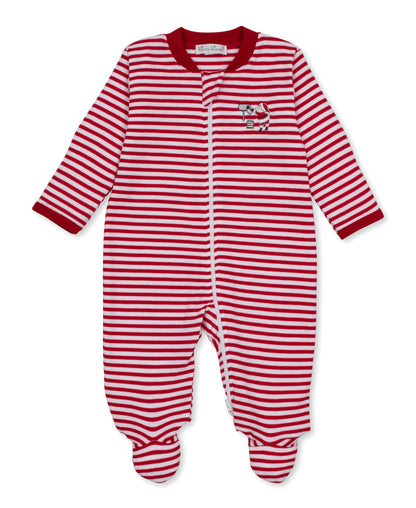 Red/White Stripe Zipper Footie with Santa/Mailbox Embroidery
