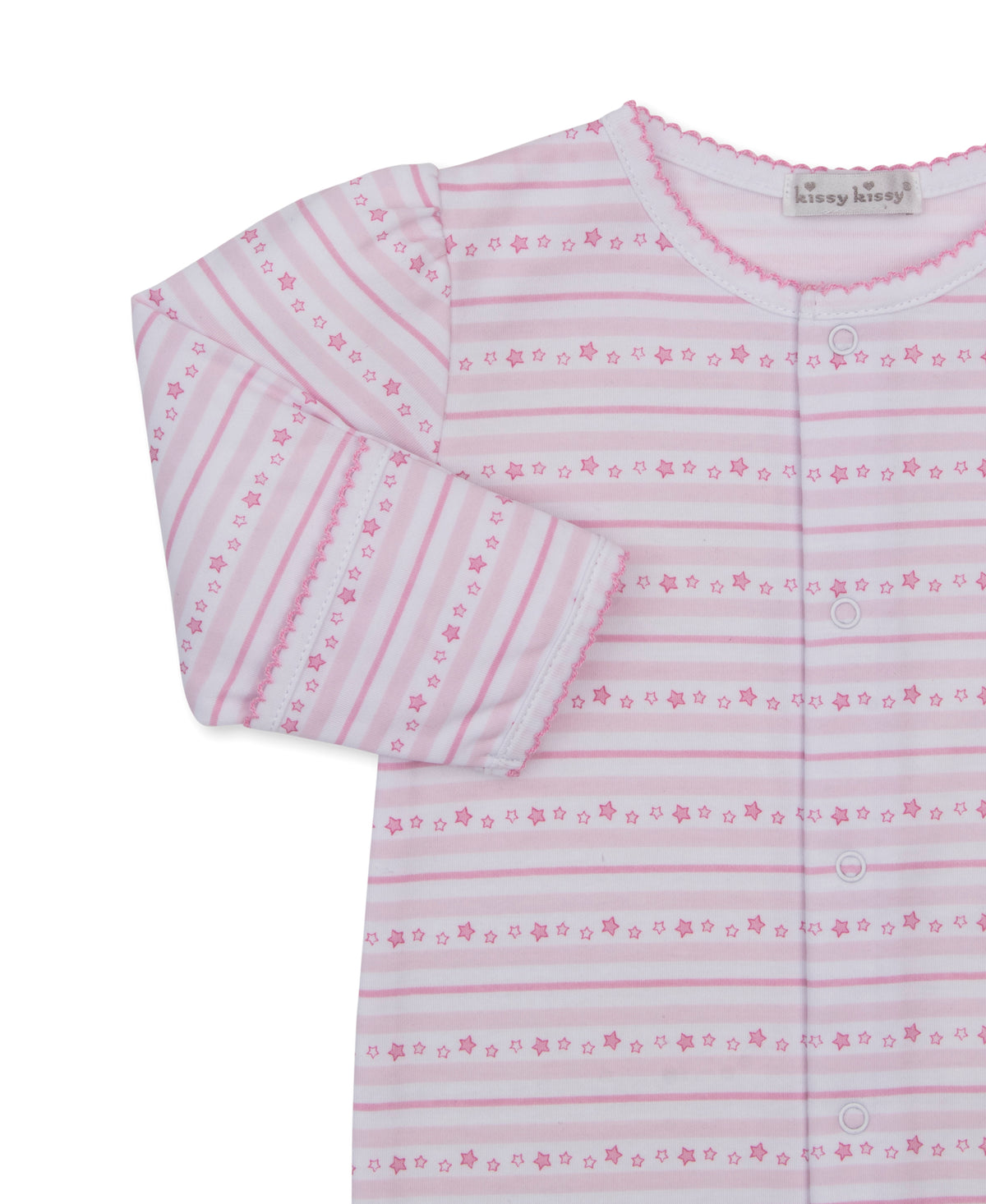 Starry Stripes Zipper Footie: Light Pink