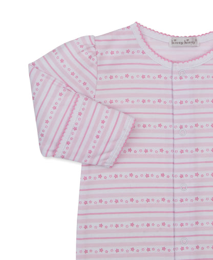 Starry Stripes Zipper Footie: Light Pink