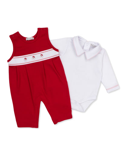 Red Overall Set with Santa Embroidery