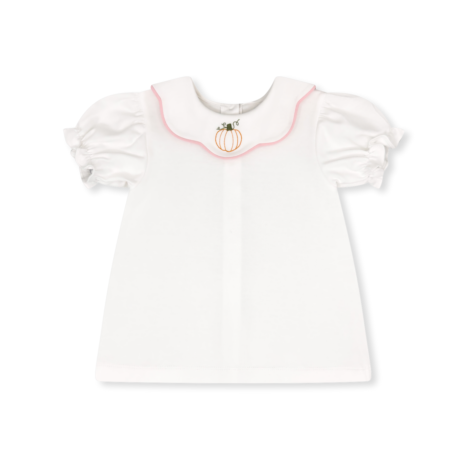 Short Sleeve Scarlett Blouse: White with Pumpkin Embroidery