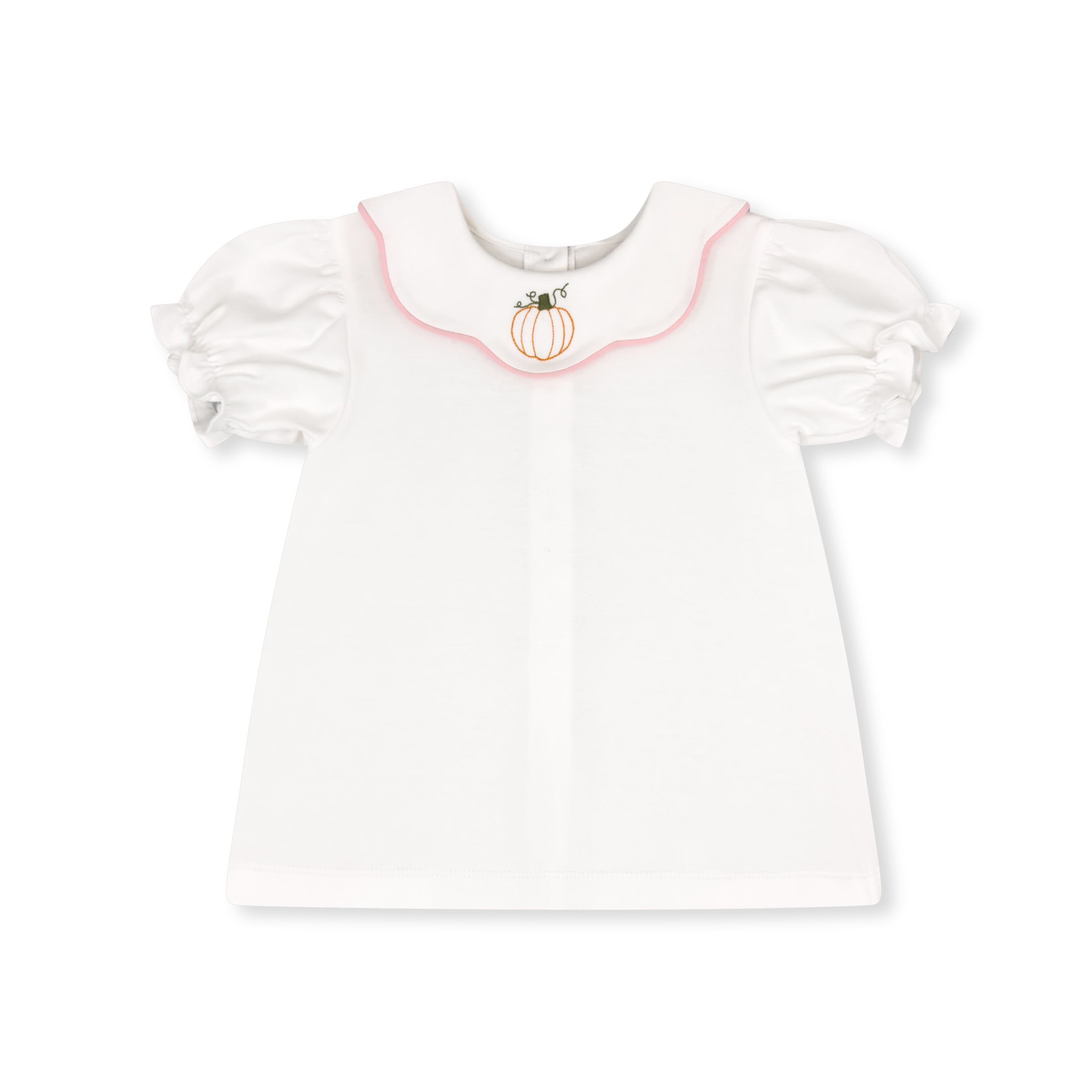 Short Sleeve Scarlett Blouse: White with Pumpkin Embroidery