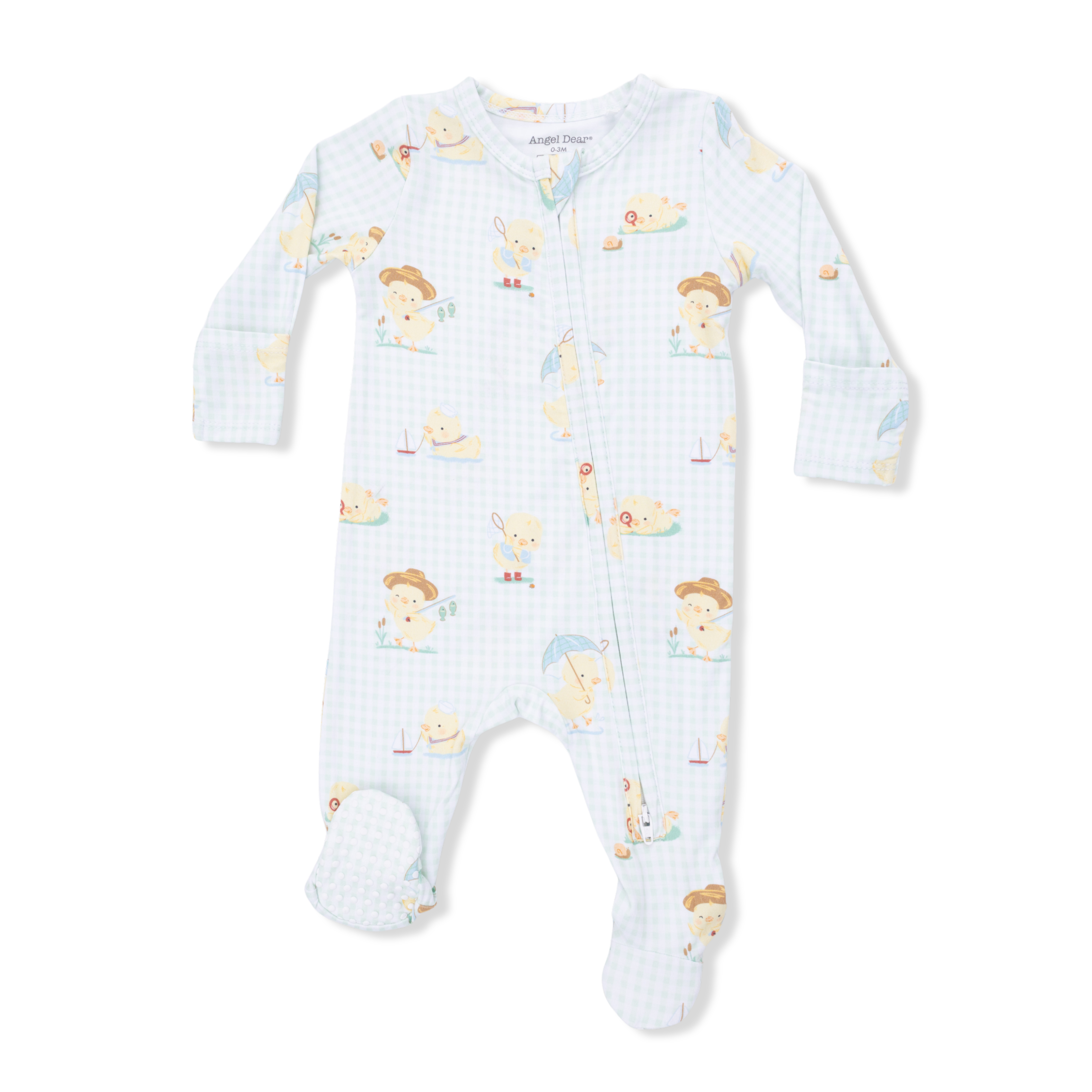 Vintage Spring Ducklings Green 2 Way Zipper Footie