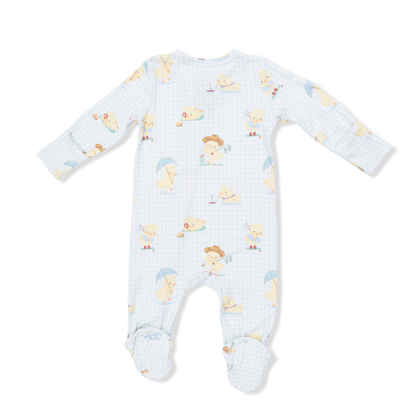 Vintage Spring Ducklings Green 2 Way Zipper Footie