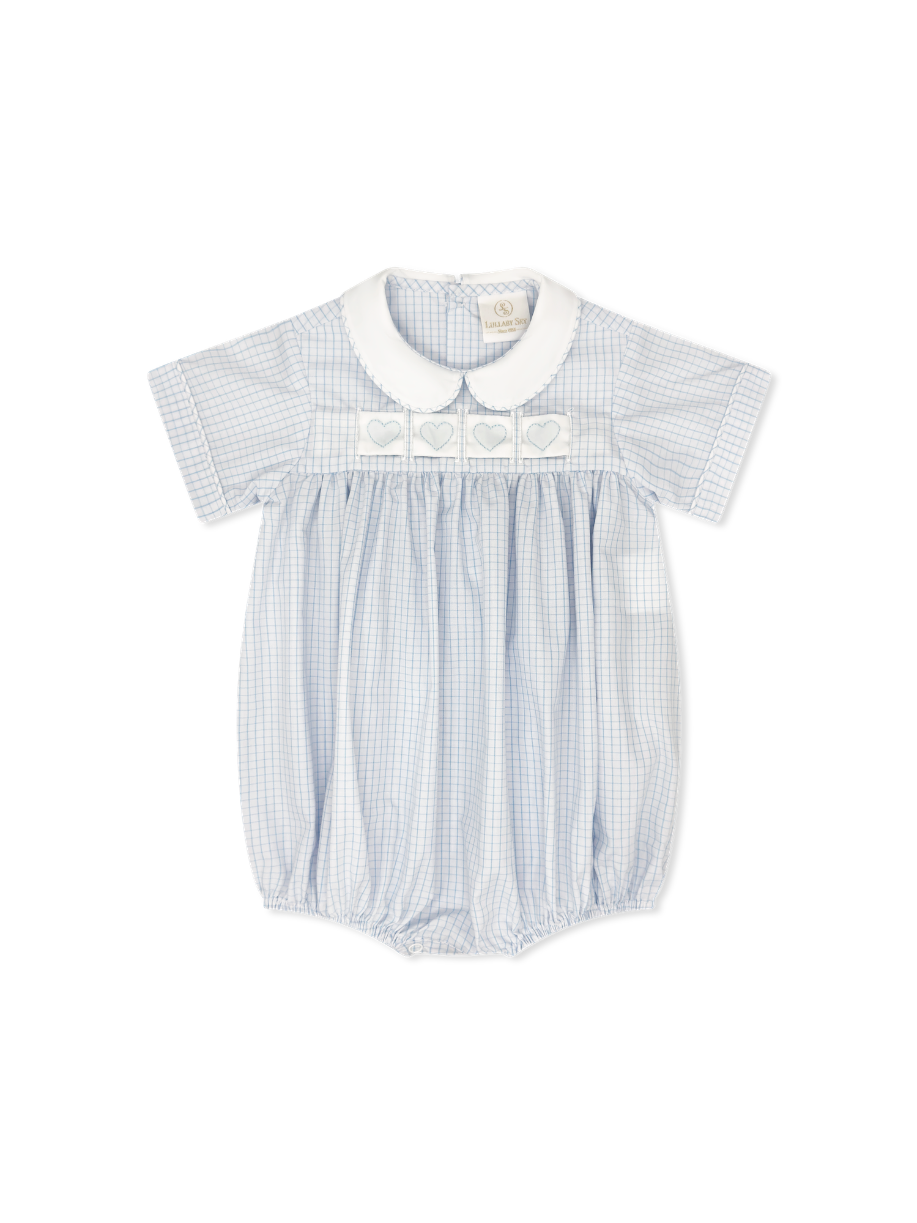 Noah Ribbon Bubble: Classic Blue Windowpane with Hearts/Bunnies/Train Interchangeable Ribbons
