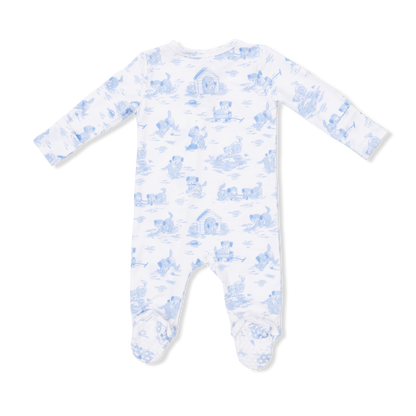 Puppy Toile Blue 2 Way Zipper Footie